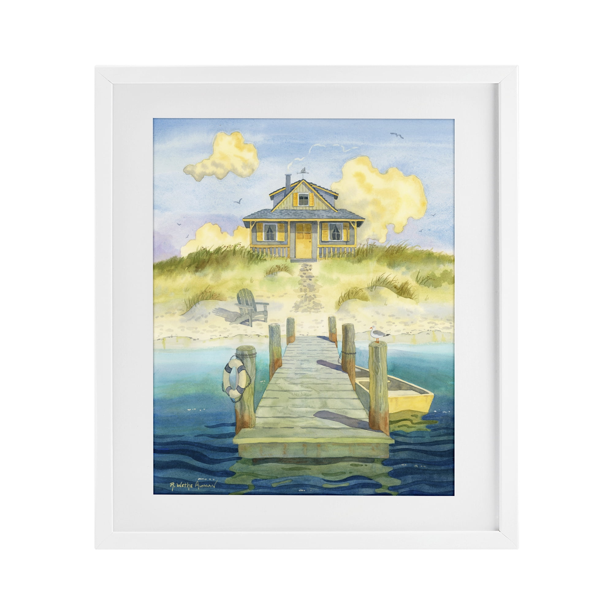 Stupell Industries Welcome Seaside Retreat Cottage White Framed Print Under Glass, design by Robin Altman