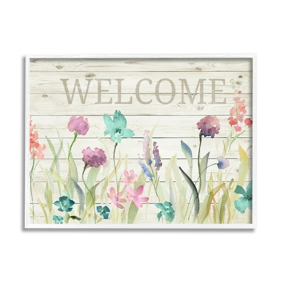 Stupell Industries Welcome Sign Spring Wildflower Meadow Rustic Pattern, 14 x 11, Design by Lanie Loreth