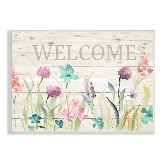 Stupell Industries Welcome Sign Spring Wildflower Meadow Rustic Pattern, 15 x 10, Design by Lanie Loreth