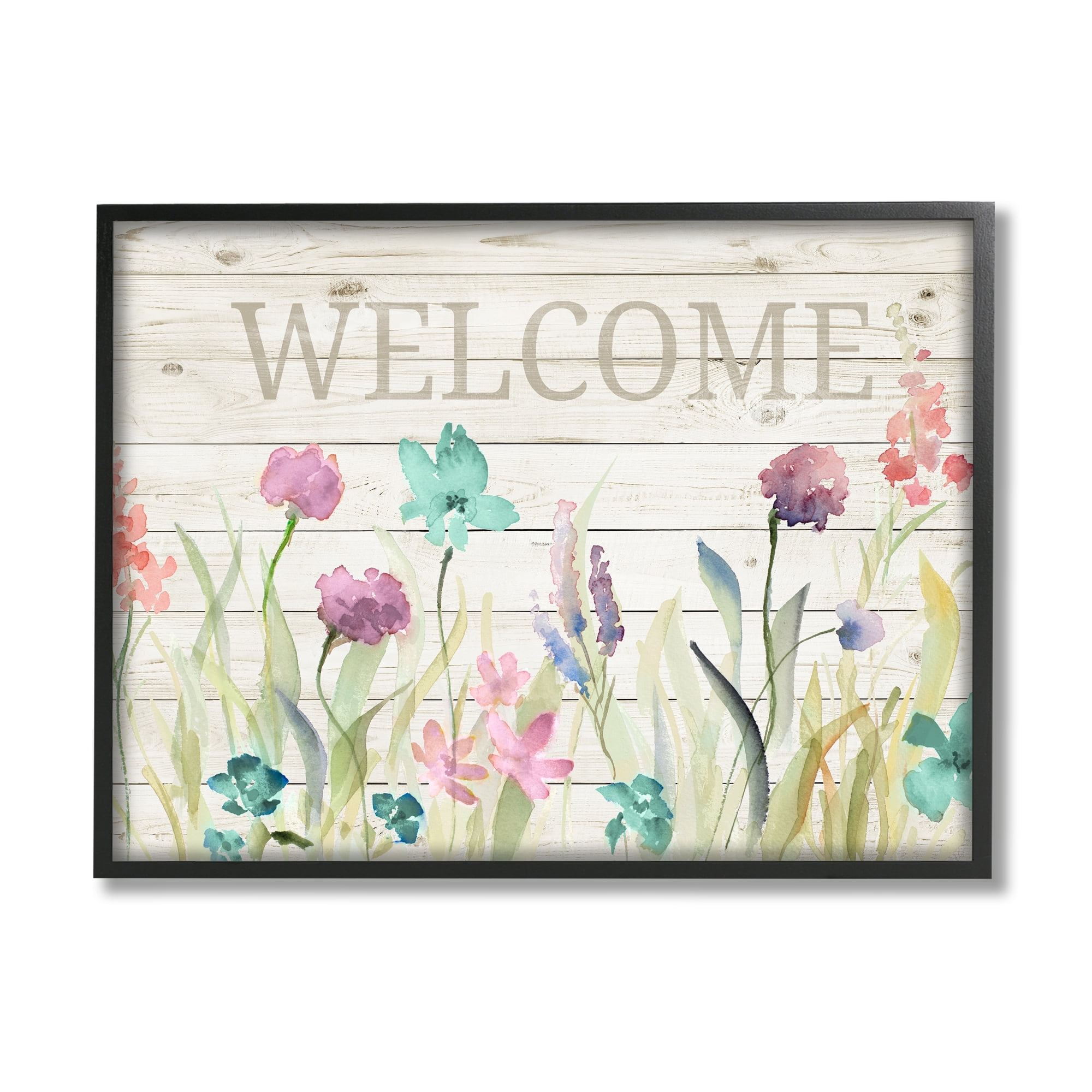 Stupell Industries Welcome Sign Spring Wildflower Meadow Rustic Pattern, 20 x 16, Design by Lanie Loreth