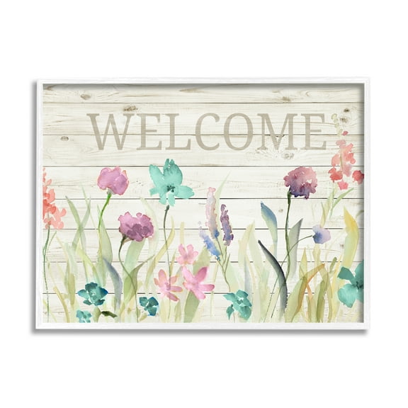 Stupell Industries Welcome Sign Spring Wildflower Meadow Rustic Pattern, 30 x 24, Design by Lanie Loreth