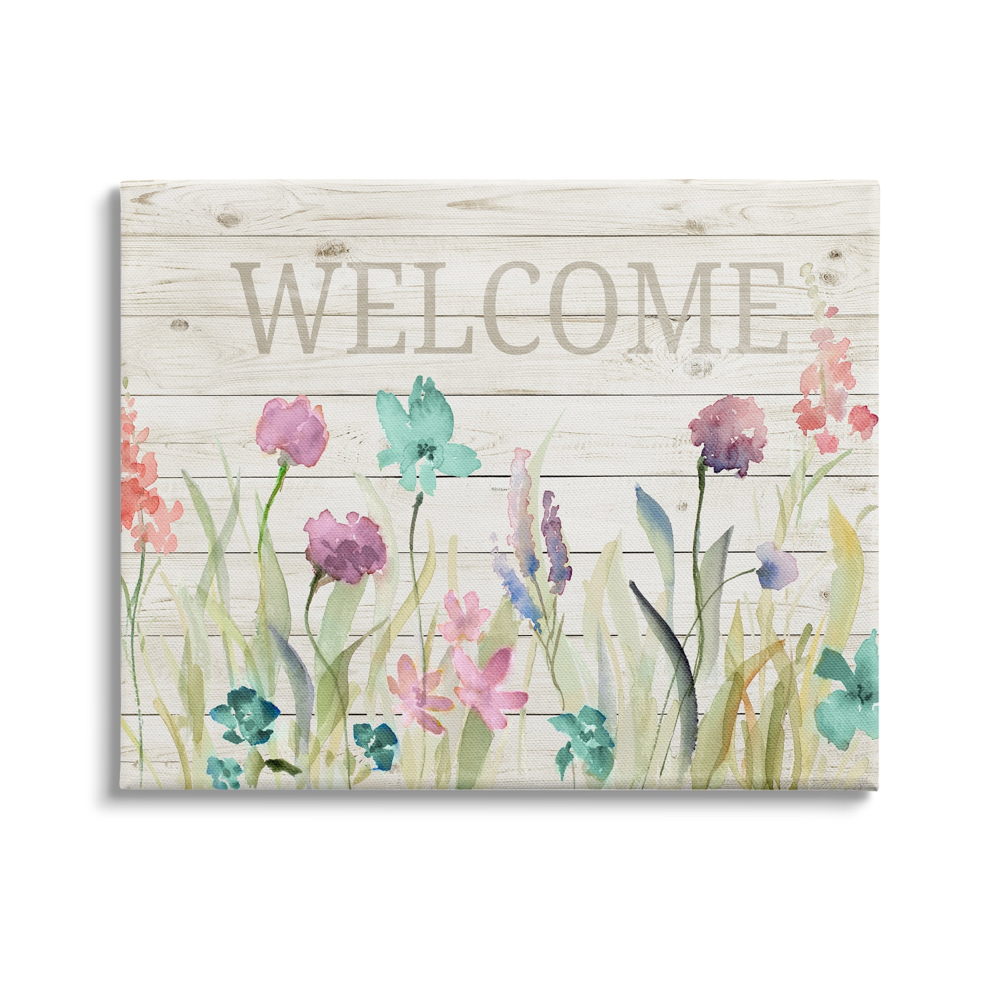 Stupell Industries Welcome Sign Spring Wildflower Meadow Rustic Pattern, 30 x 24, Design by Lanie Loreth
