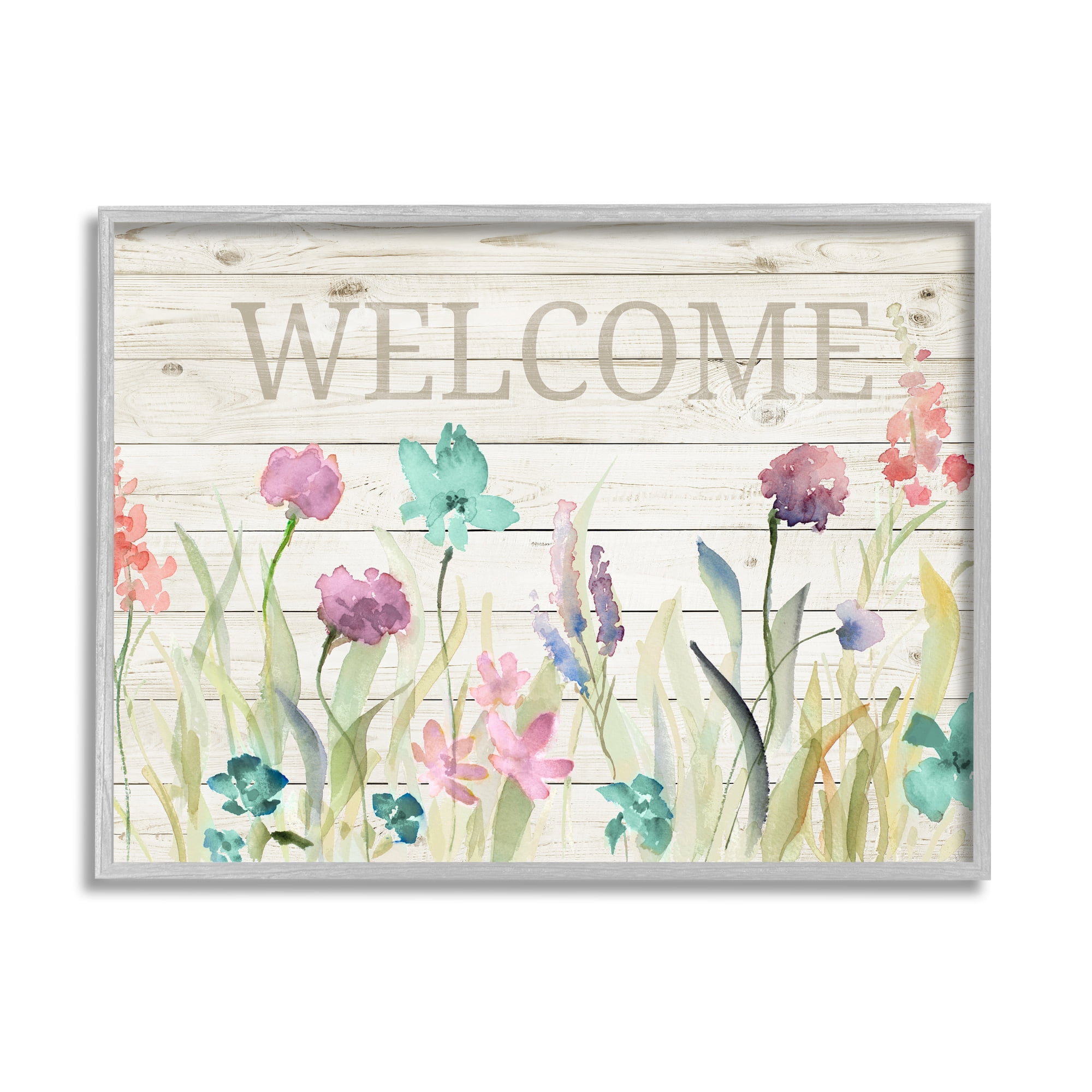 Stupell Industries Welcome Sign Spring Wildflower Meadow Rustic Pattern, 30 x 24, Design by Lanie Loreth