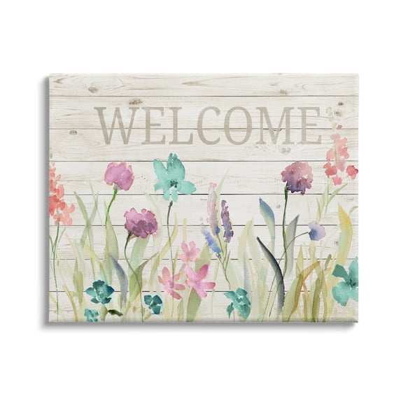 Stupell Industries Welcome Sign Spring Wildflower Meadow Rustic Pattern, 48 x 36, Design by Lanie Loreth
