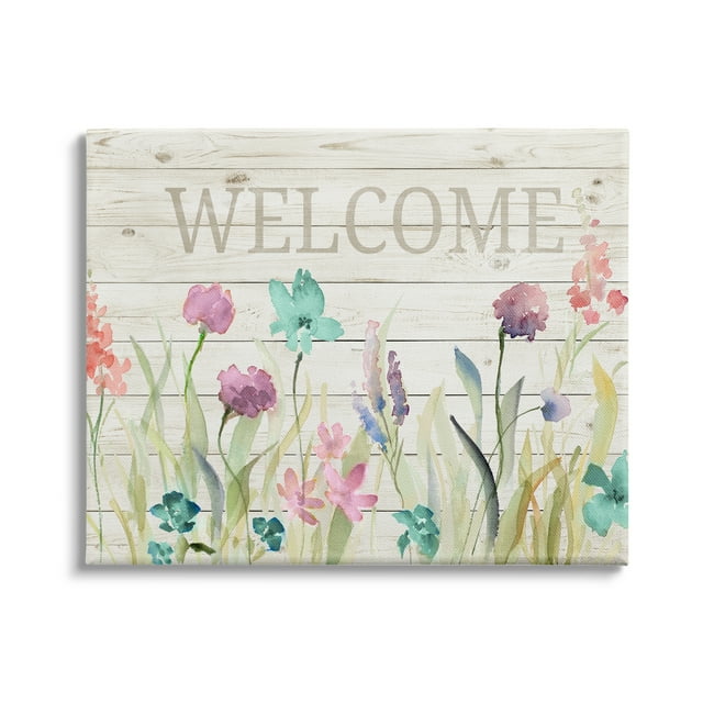 Stupell Industries Welcome Sign Spring Wildflower Meadow Rustic Pattern, 48 x 36, Design by Lanie Loreth