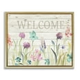 thumbnail image 1 of Stupell Industries Welcome Sign Spring Wildflowers Botanical & Floral Painting Gold Floater Framed Canvas Art Print Wall Art, 31 x 25, 1 of 9