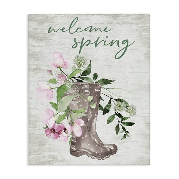 Welcome Spring Seasonal Rain Boots Flower Arrangement Canvas Art, 30 x 40, Made In USA