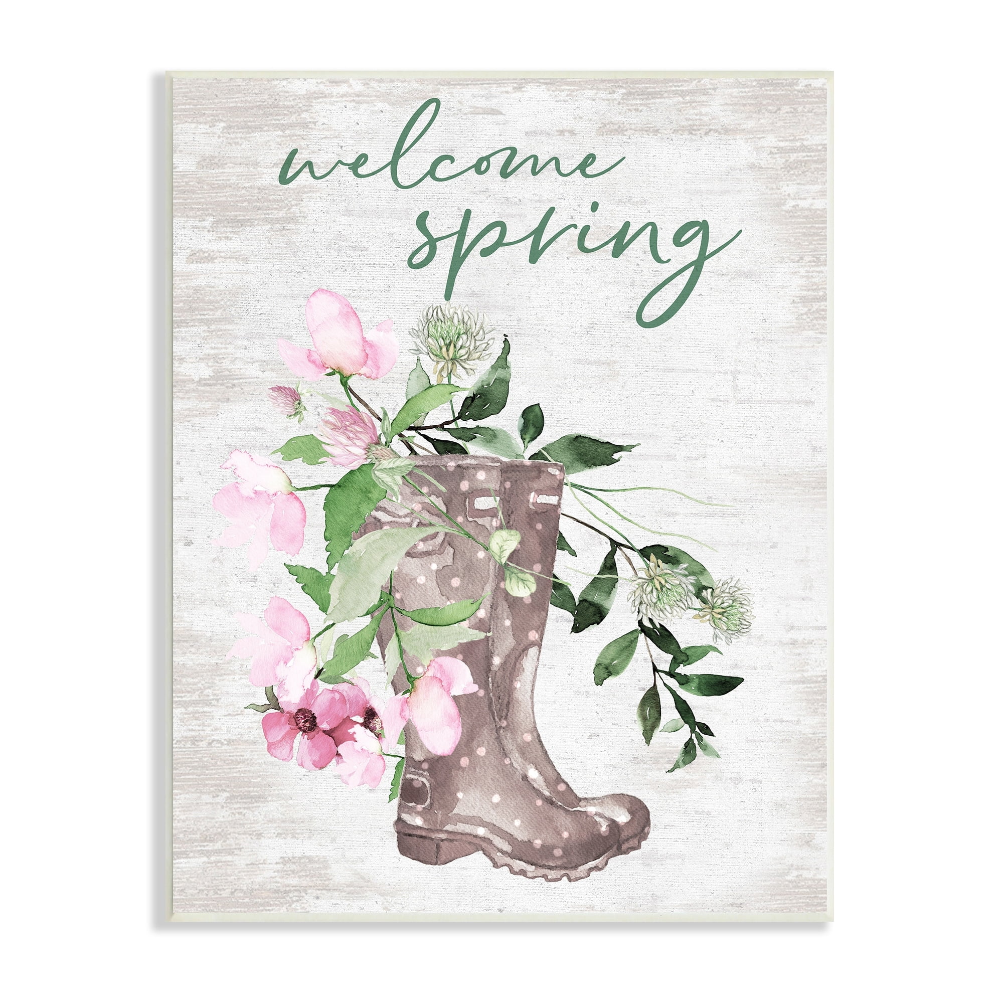 Welcome Spring Floral Arrangement Graphic Art Print on MDF Wood
