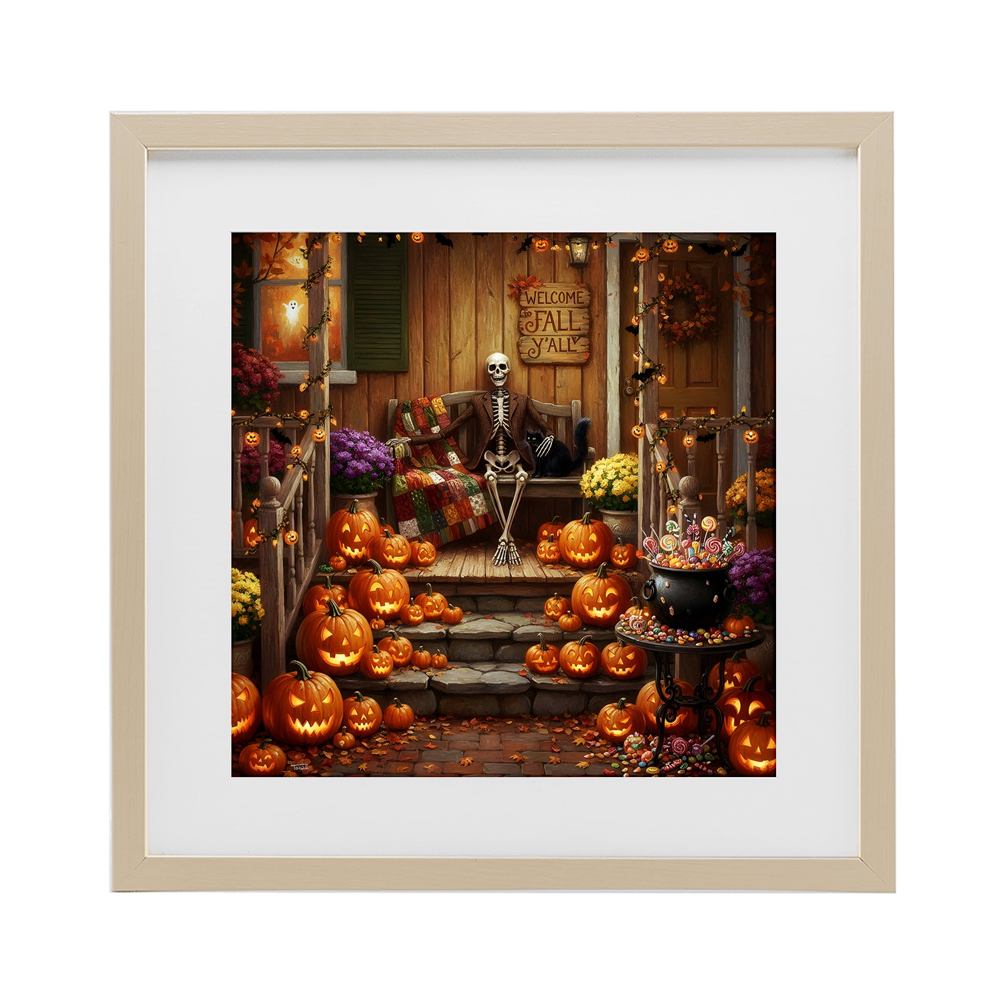 Stupell Industries Welcome To Fall Skeleton Porch Birch Framed Print Under Glass, design by Tabz Jones