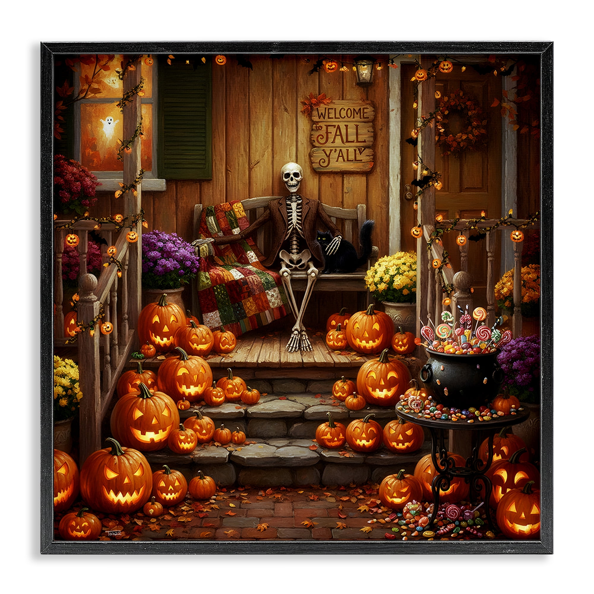 Stupell Industries Welcome To Fall Skeleton Porch Black Framed Giclee Art, design by Tabz Jones