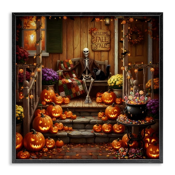 Stupell Industries Welcome To Fall Skeleton Porch Black Framed Giclee Art, design by Tabz Jones