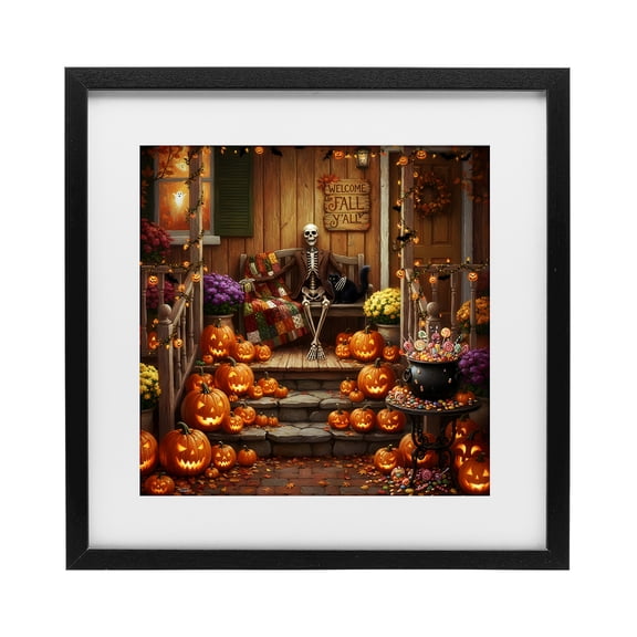 Stupell Industries Welcome To Fall Skeleton Porch Black Framed Print Under Glass, design by Tabz Jones