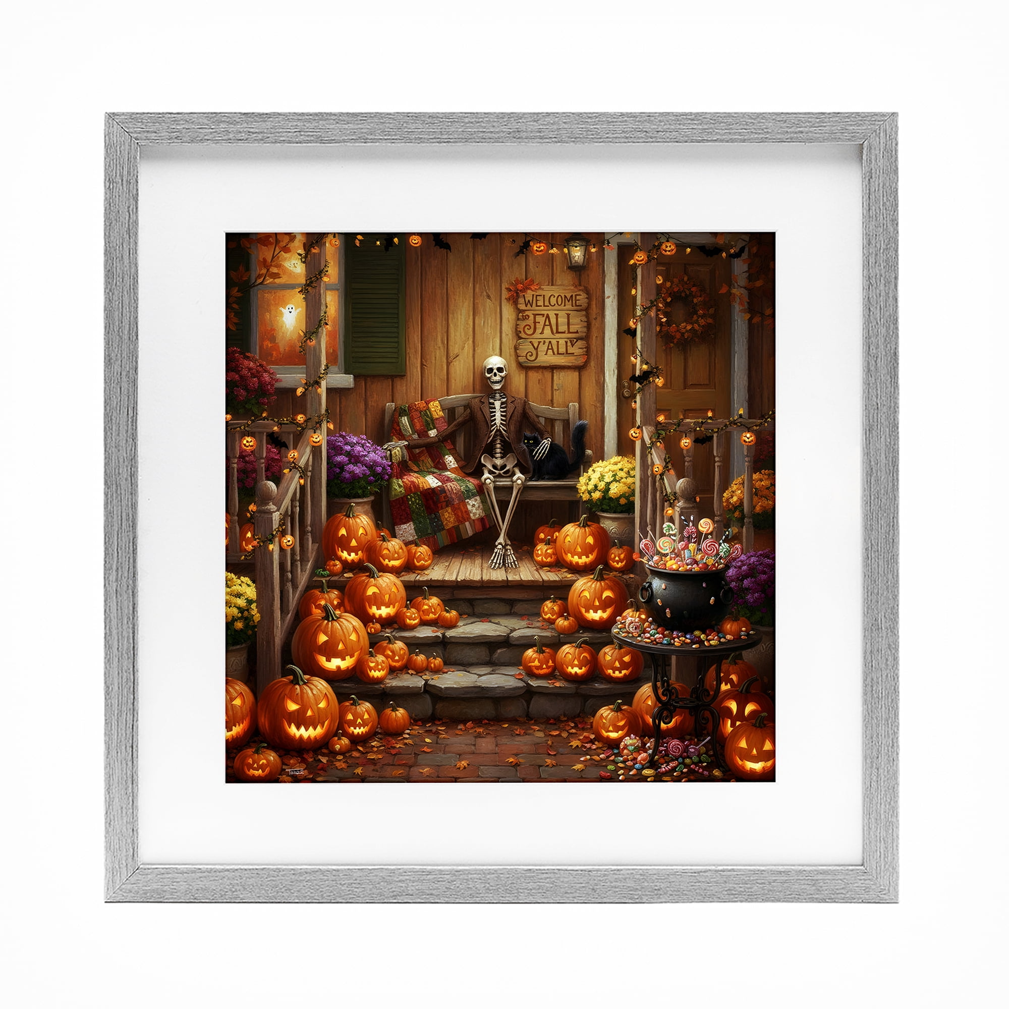 Stupell Industries Welcome To Fall Skeleton Porch Gray Framed Print Under Glass, design by Tabz Jones