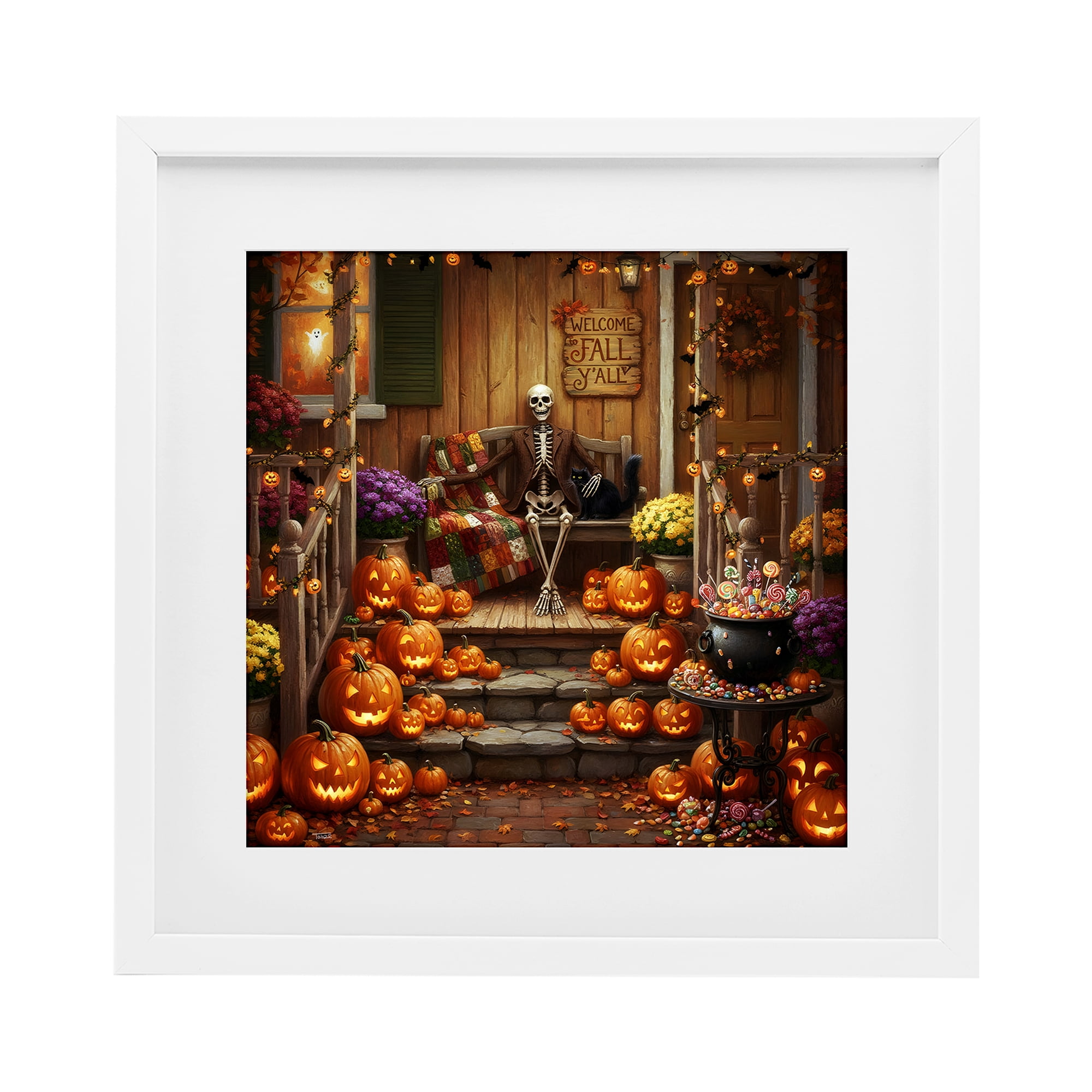 Stupell Industries Welcome To Fall Skeleton Porch White Framed Print Under Glass, design by Tabz Jones