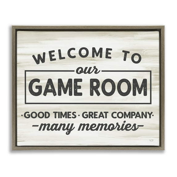 Stupell Industries Welcome To Game Room Beauty & Fashion Painting Brown Floater Framed Canvas Art Print Wall Art, 21 x 17