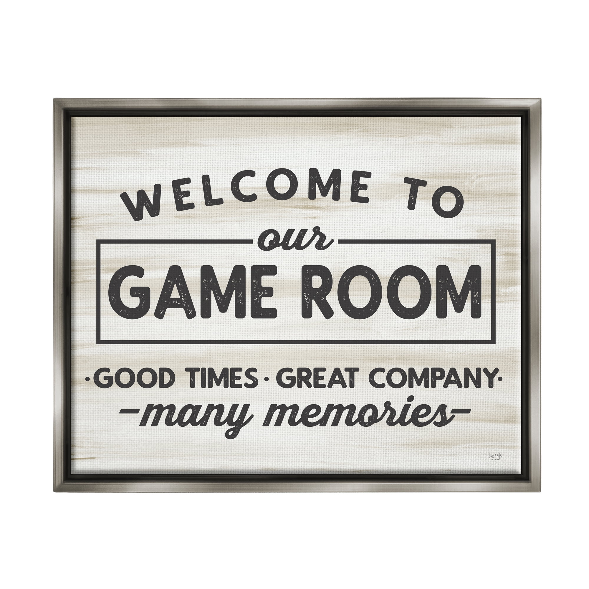 Stupell Industries Welcome To Game Room Beauty & Fashion Painting Gray Floater Framed Art Print Wall Art, 31 x 25