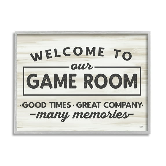 Stupell Industries Welcome To Game Room Beauty & Fashion Painting Gray Framed Art Print Wall Art, 20 x 16