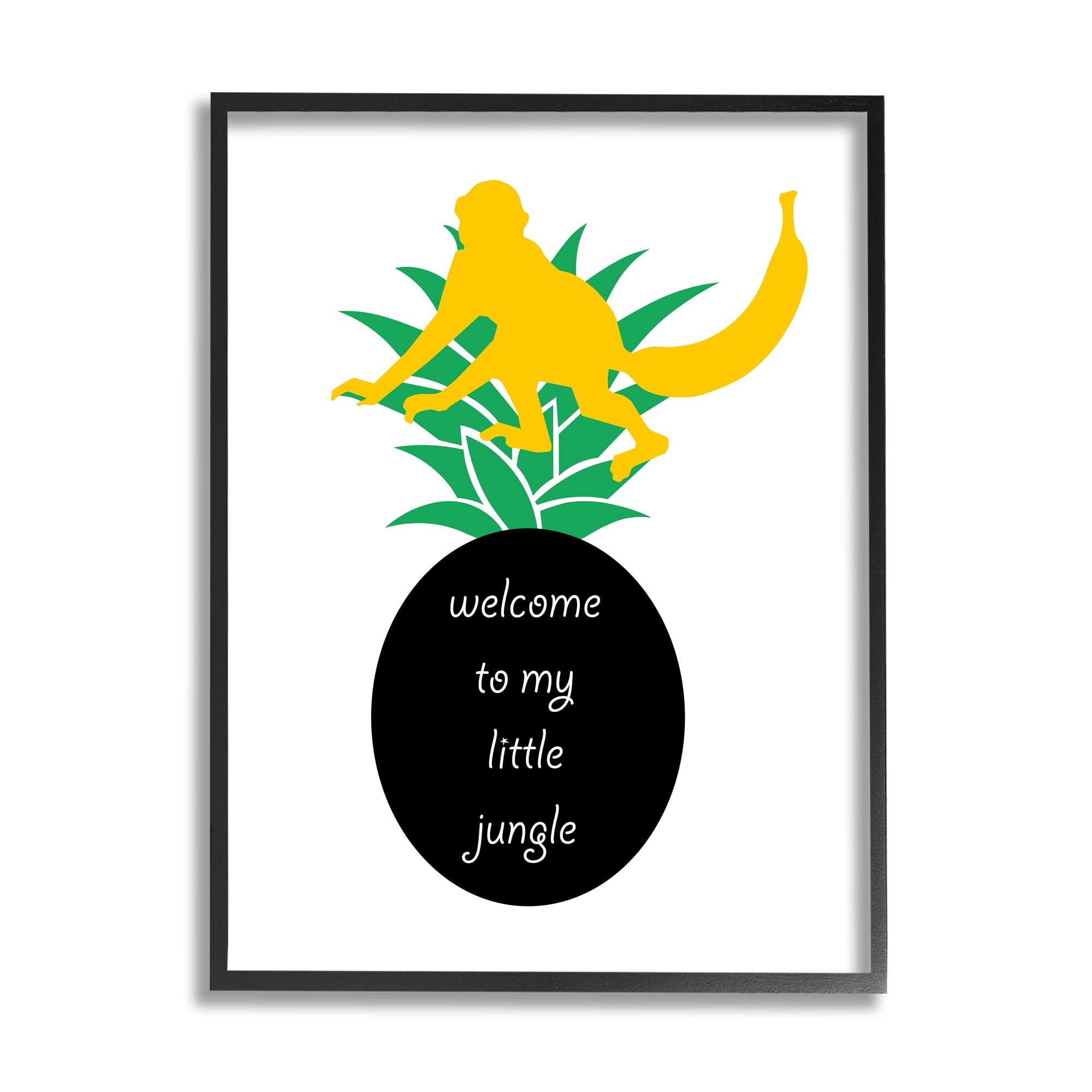 Stupell Industries Welcome To My Little Jungle Yellow Monkey Pineapple Animals & Insects Painting Black Framed Art Print Wall Art, 24 x 30