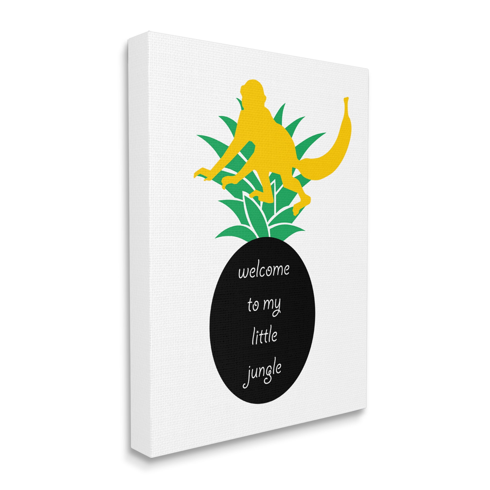 Stupell Industries Welcome To My Little Jungle Yellow Monkey Pineapple Animals & Insects Painting Gallery Wrapped Canvas Print Wall Art, 36 x 48