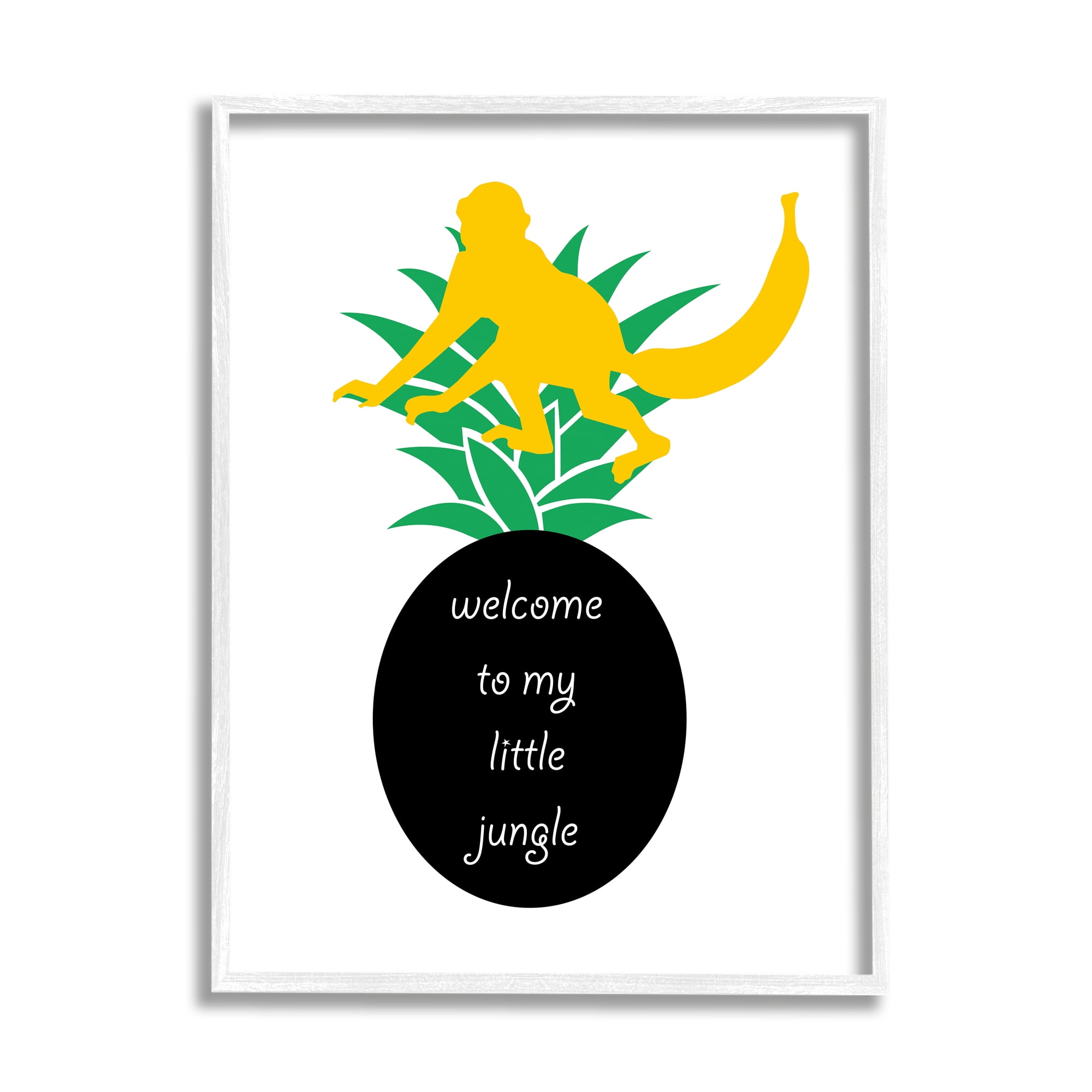 Stupell Industries Welcome To My Little Jungle Yellow Monkey Pineapple Animals & Insects Painting White Framed Art Print Wall Art, 11 x 14