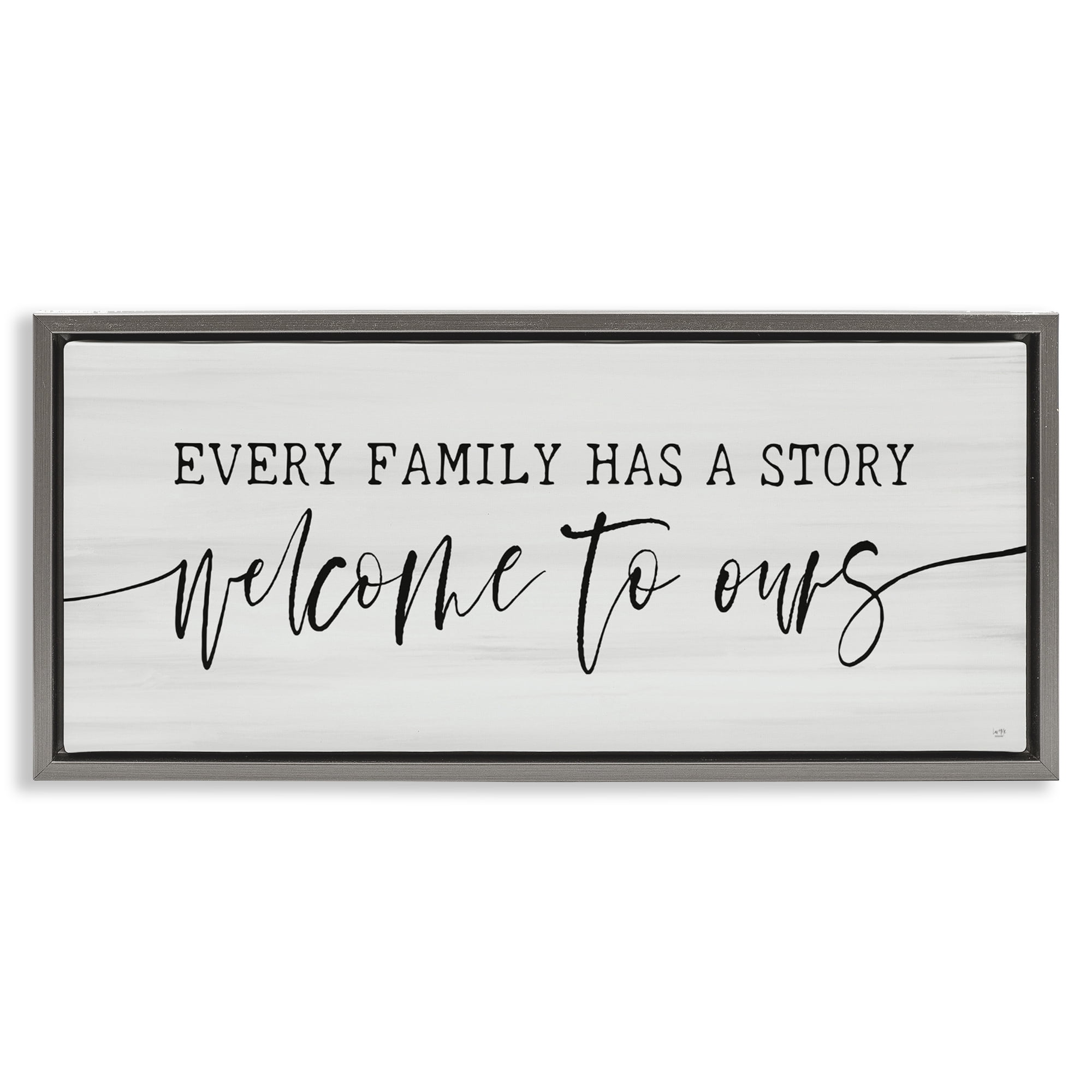 Stupell Industries Welcome To Our Family Story Gray Framed Floater Canvas Wall Art, design by Lux + Me Designs