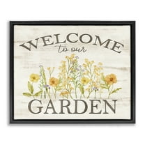 Stupell Industries Welcome To Our Garden Botanical & Floral Painting Black Floater Framed Canvas Art Print Wall Art, 21 x 17