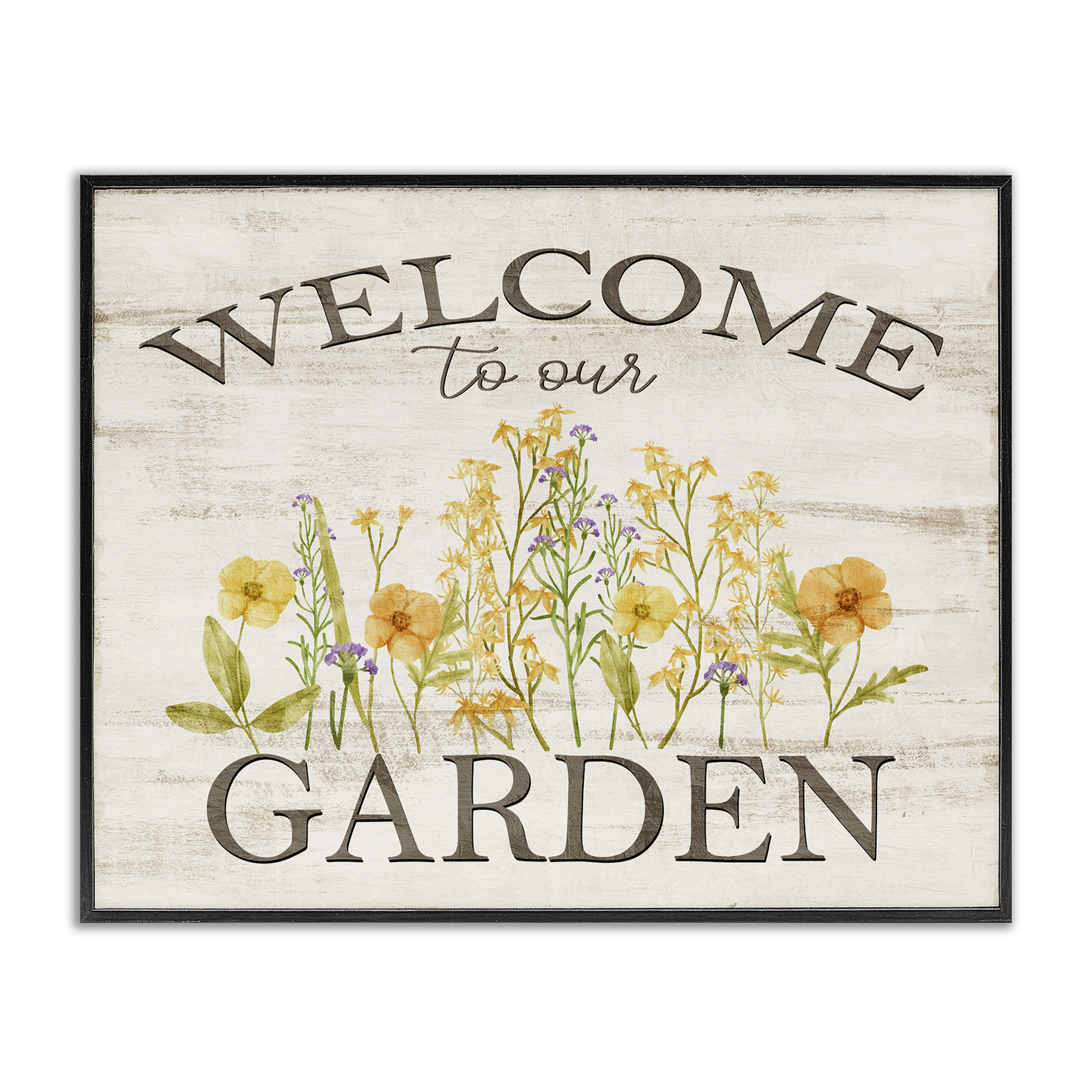 Stupell Industries Welcome To Our Garden Botanical & Floral Painting Black Framed Art Print Wall Art, 20 x 16