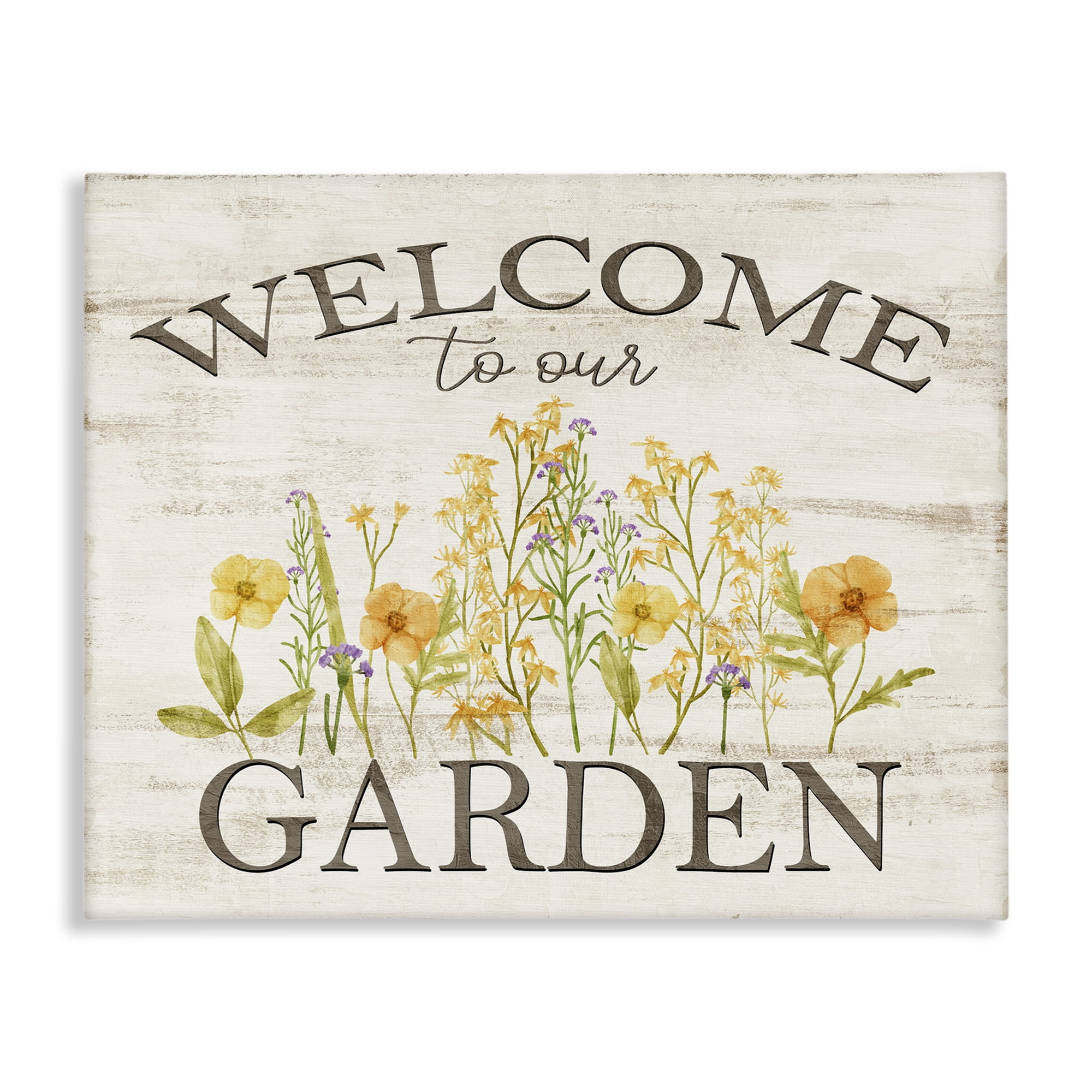 Stupell Industries Welcome To Our Garden Botanical & Floral Painting Gallery Wrapped Canvas Art Print Wall Art, 48 x 36