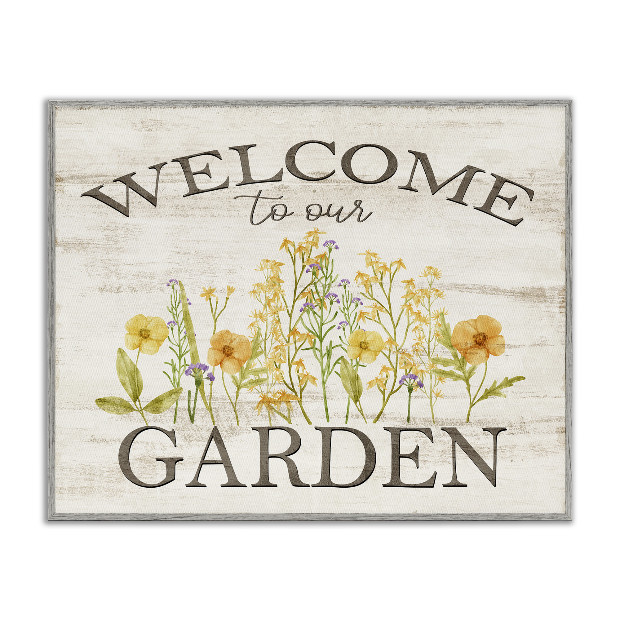 Stupell Industries Welcome To Our Garden Botanical & Floral Painting Gray Framed Art Print Wall Art, 14 x 11