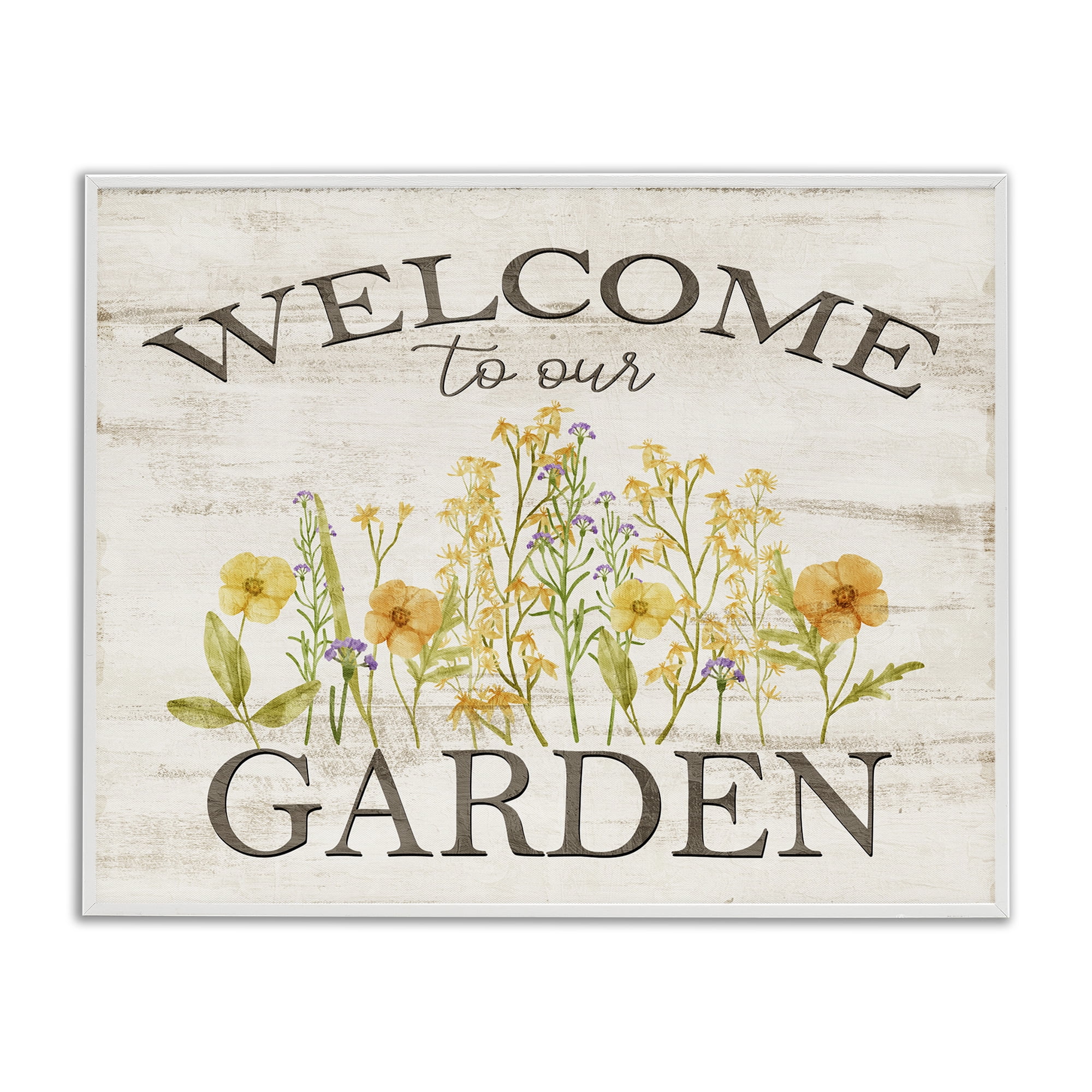Stupell Industries Welcome To Our Garden Botanical & Floral Painting White Framed Art Print Wall Art, 30 x 24