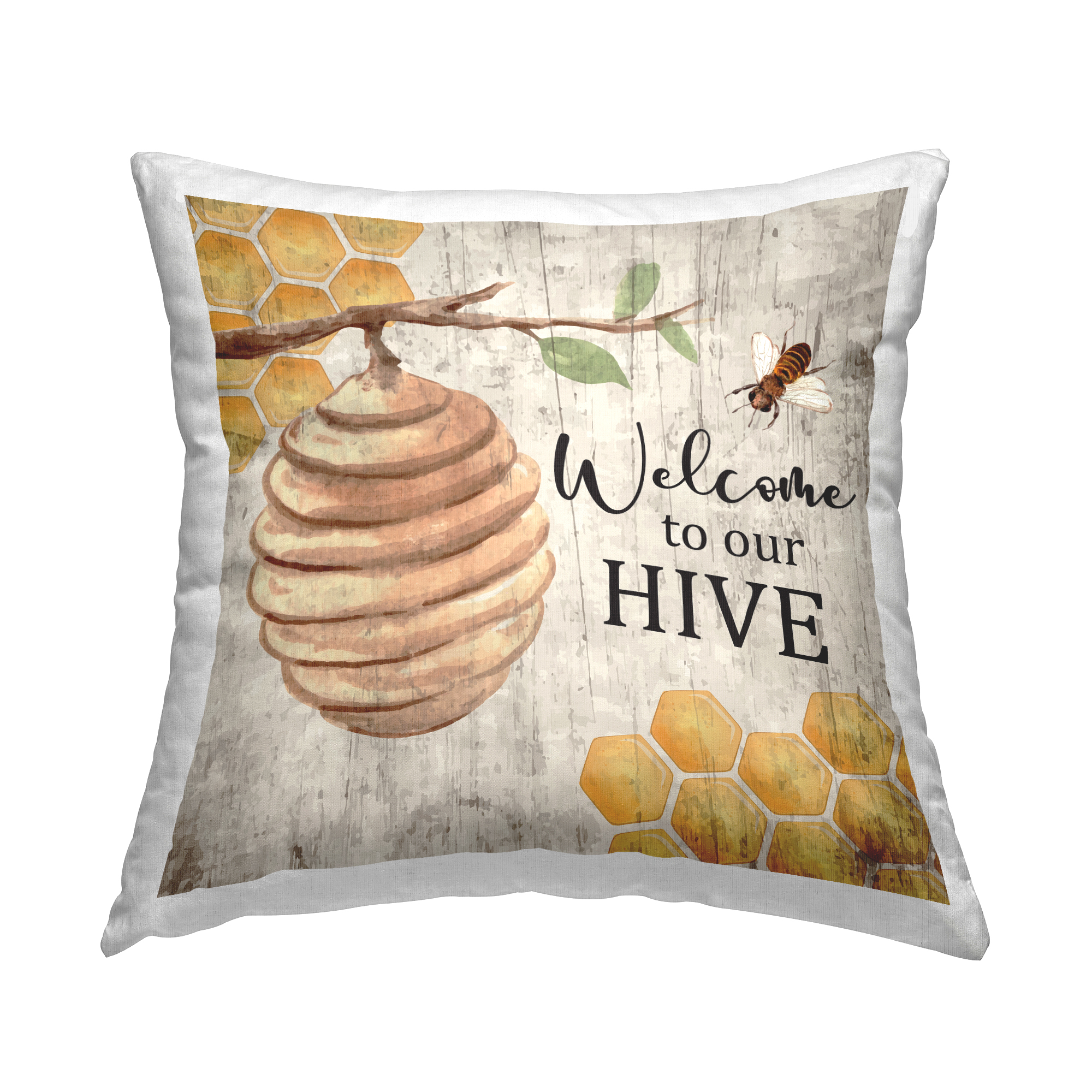 Stupell Industries Welcome To Our Hive Honeycomb Shapes Printed Throw Pillow Design by ND Art