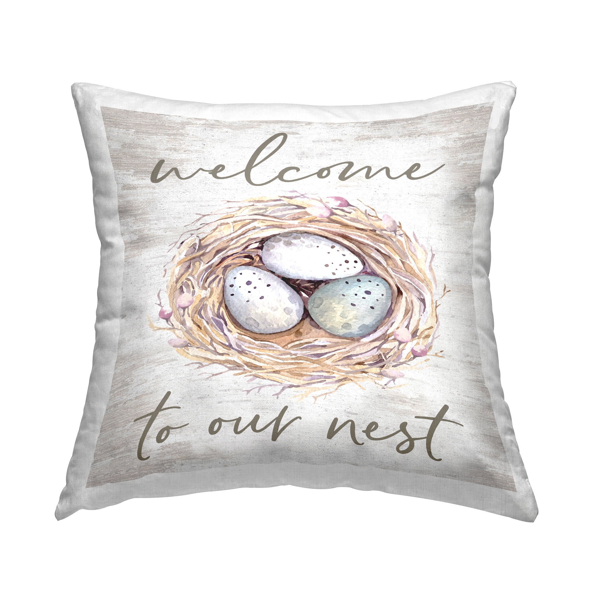 Stupell Industries Welcome To Our Nest Nature Phrase Square Decorative Printed Throw Pillow, 18 x 18,