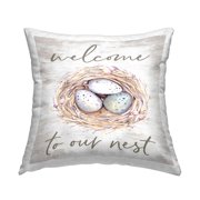 Stupell Industries Welcome To Our Nest Nature Phrase Square Decorative Printed Throw Pillow, 18 x 18,