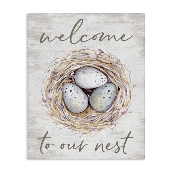 Stupell Industries Rustic Lodge Welcome To Our Nest Rustic Bird Egg Sign Canvas Art, 16 x 20, by Lettered and Lined