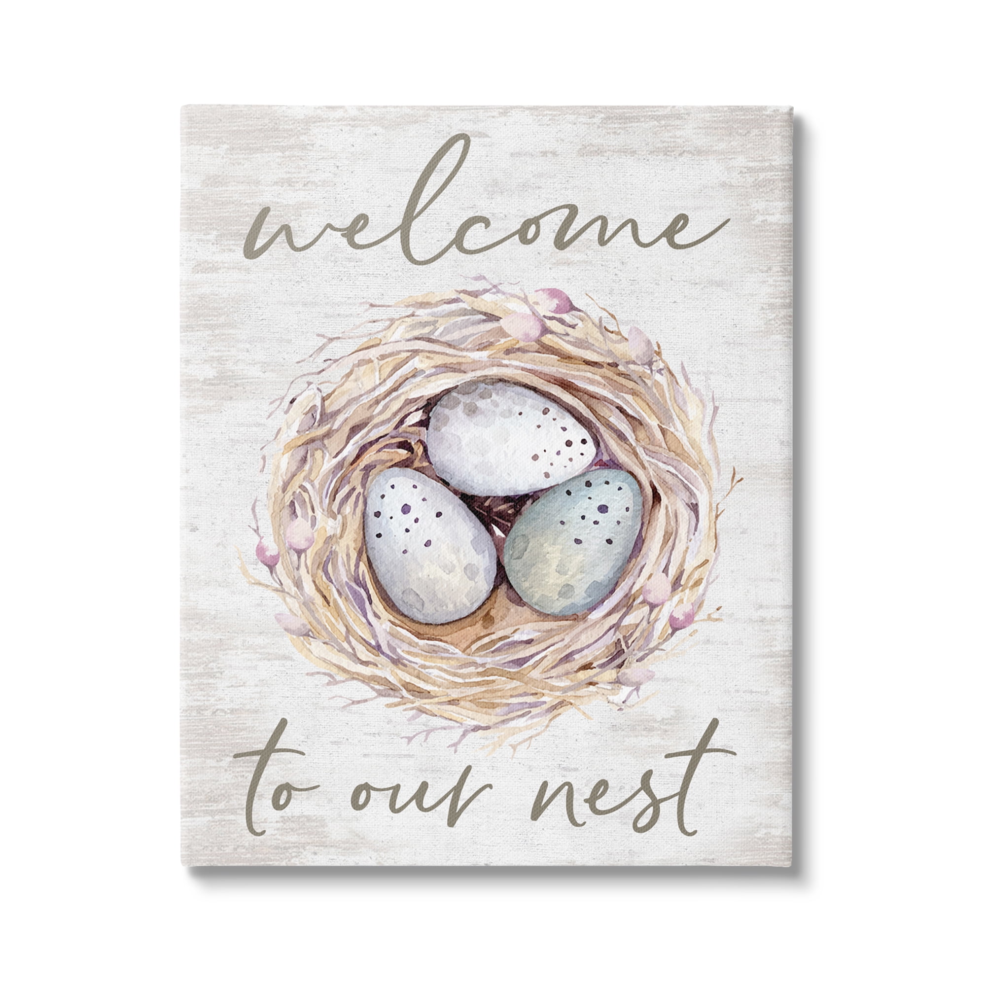 Stupell Industries Welcome To Our Nest Rustic Bird Egg Sign Graphic Art Gallery Wrapped Canvas Print Wall Art, Design by Lettered and Lined