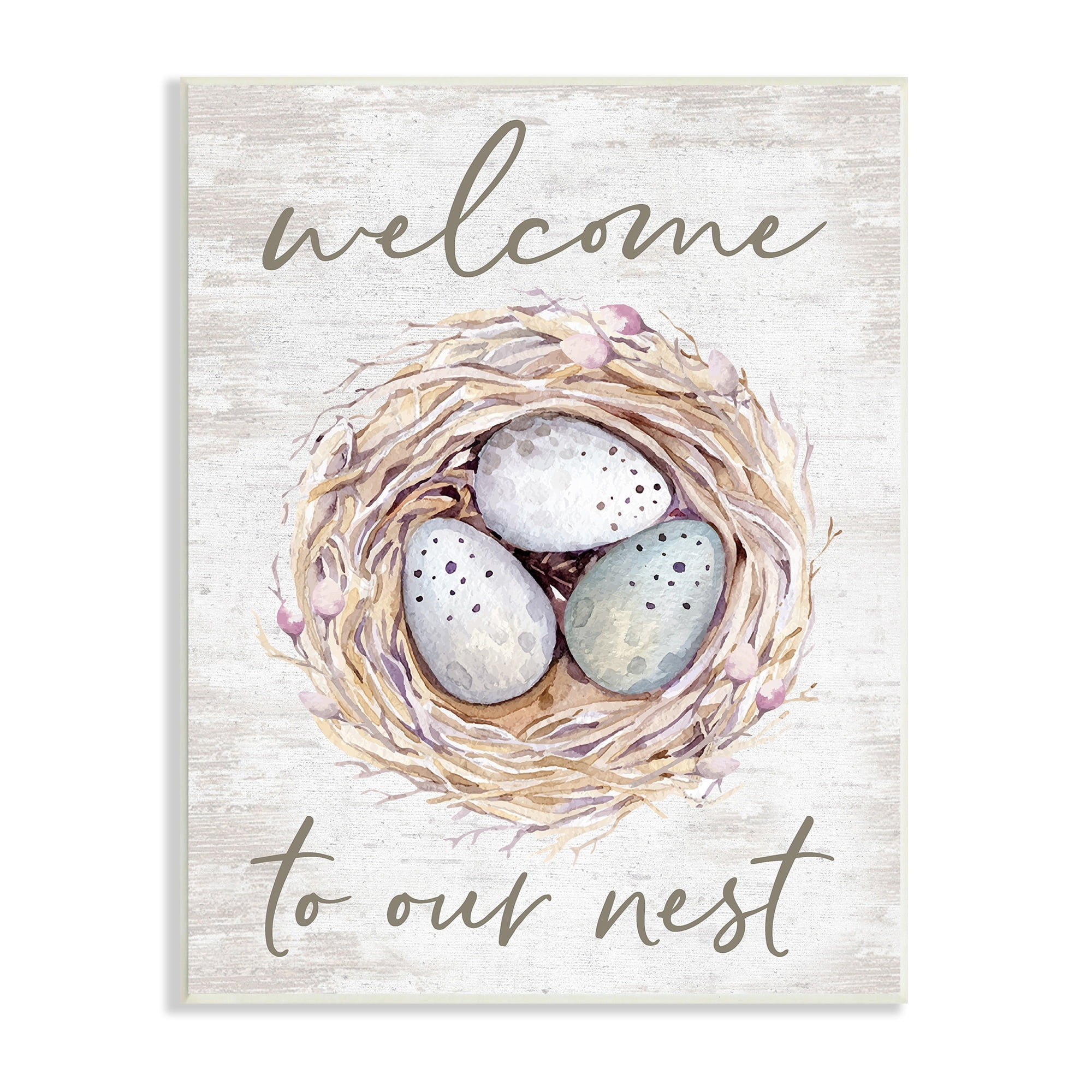 Stupell Industries Welcome To Our Nest Rustic Bird Egg Sign Graphic Art Unframed Art Print Wall Art, Design by Lettered and Lined