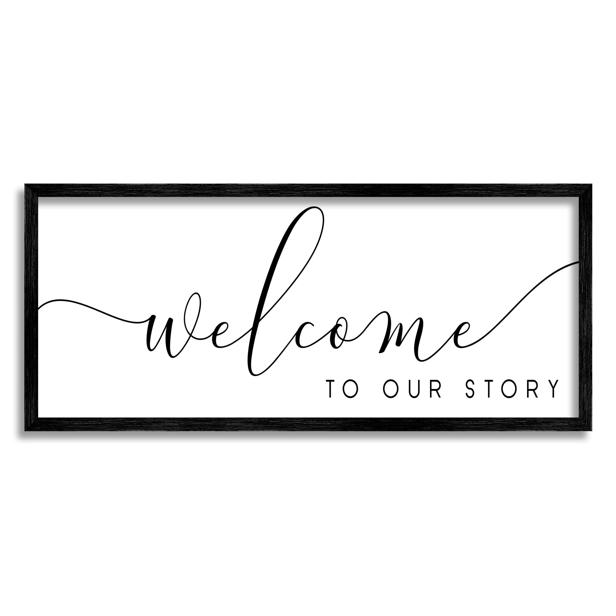 Stupell Industries Welcome To Our Story Fancy Loving Cursive Script Graphic Art Black Framed Art Print Wall Art, Design by Anna Quach