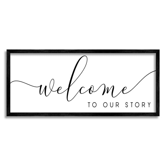 Stupell Industries Welcome To Our Story Fancy Loving Cursive Script Graphic Art Black Framed Art Print Wall Art, Design by Anna Quach