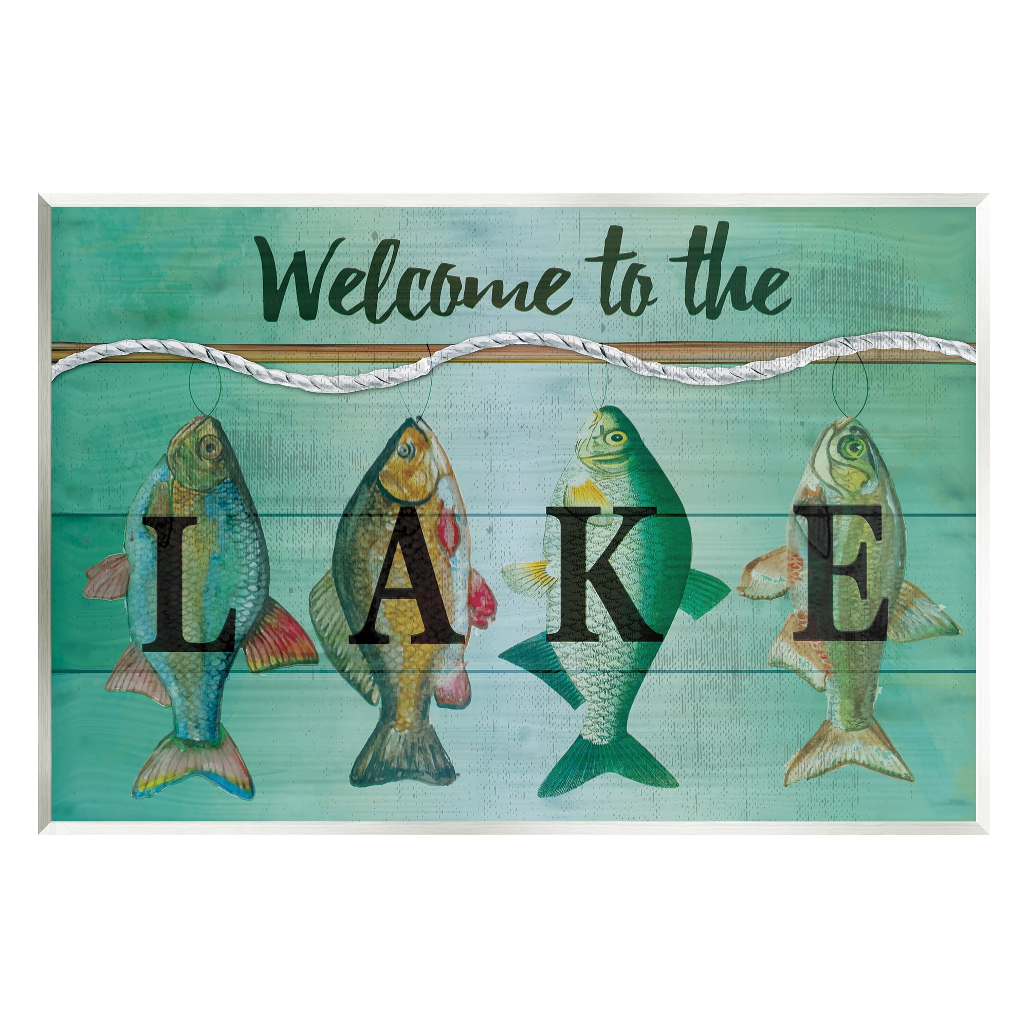 Stupell Industries Welcome To The Lake Fishing Rope Coastal Painting Unframed Art Print Wall Art