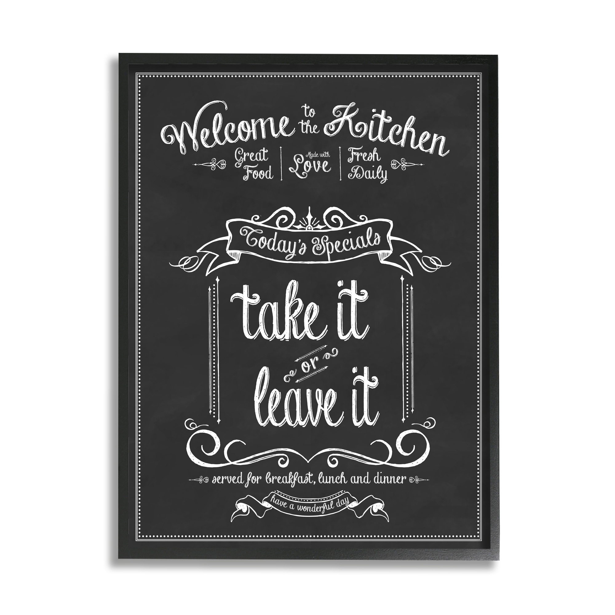 Stupell Industries Welcome To the Kitchen Chalkboard Style Vintage Sign Graphic Art Black Framed Art Print Wall Art, 24x30, by Lettered and Lined