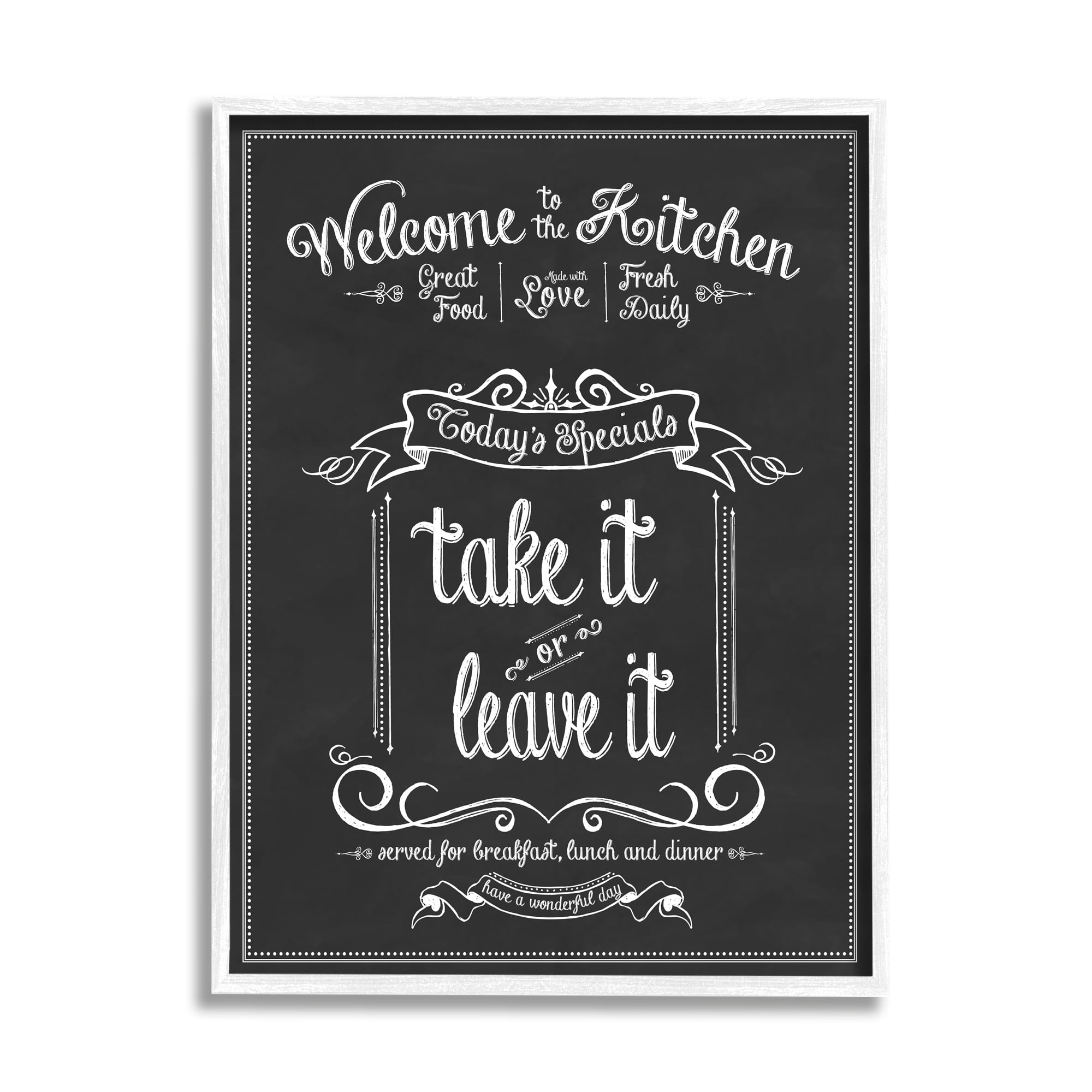 Stupell Industries Welcome To the Kitchen Chalkboard Style Vintage Sign Graphic Art White Framed Art Print Wall Art, 16x20, by Lettered and Lined