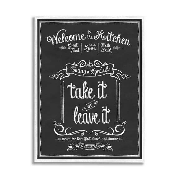 Stupell Industries Welcome To the Kitchen Chalkboard Style Vintage Sign Graphic Art White Framed Art Print Wall Art, 24x30, by Lettered and Lined