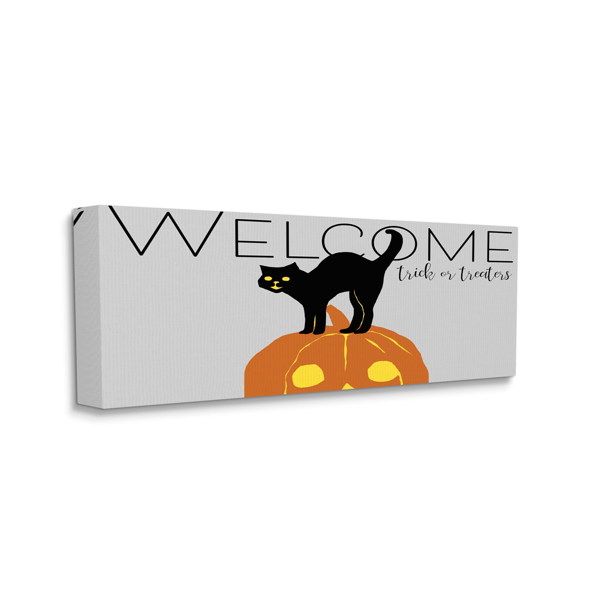 Stupell Industries Welcome Trick Or Treaters Halloween Cat Pumpkin Animals & Insects Painting Gallery Wrapped Canvas Art Print Wall Art, 13 x 30