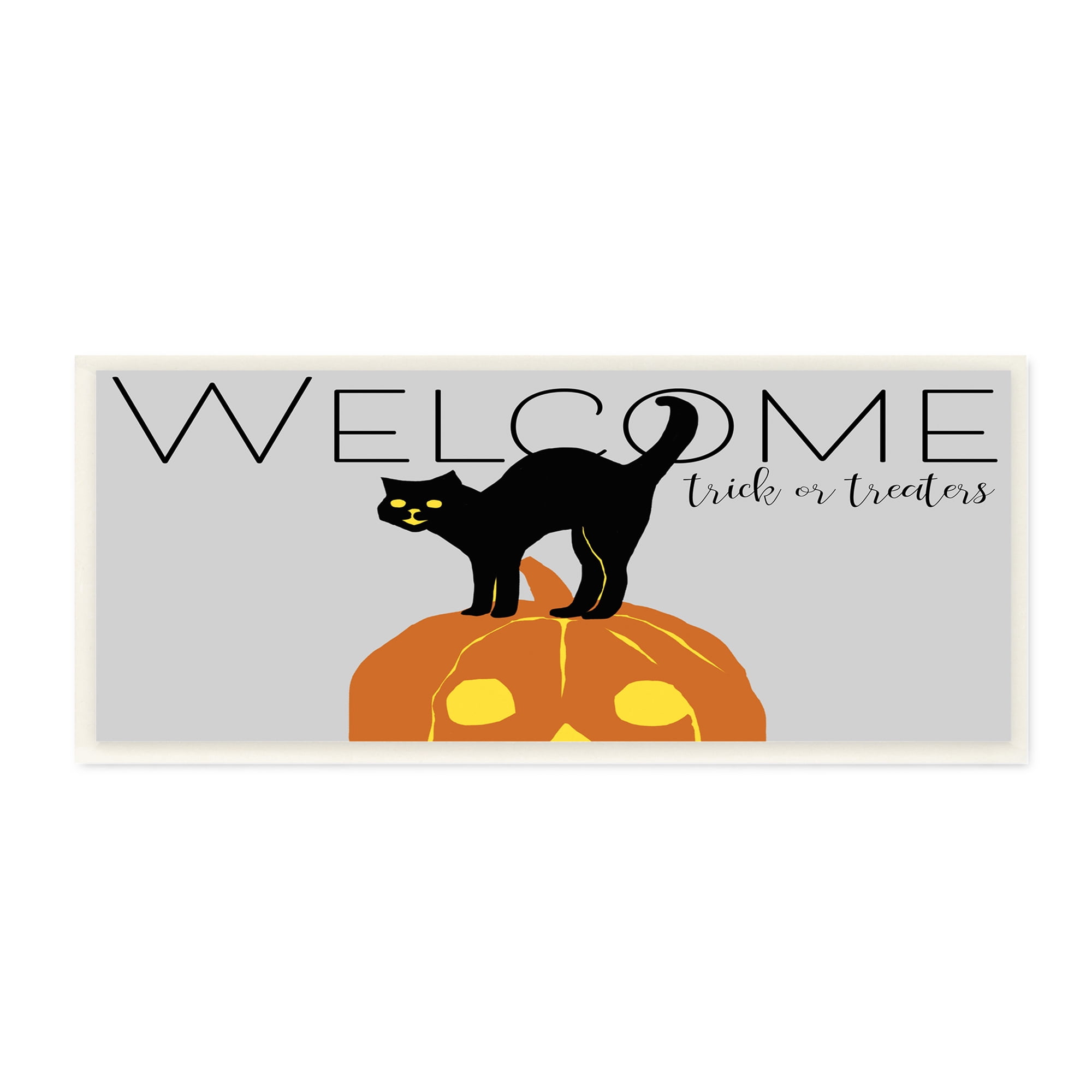 Stupell Industries Welcome Trick Or Treaters Halloween Cat Pumpkin Animals & Insects Painting Unframed Art Print Wall Art, 7 x 17