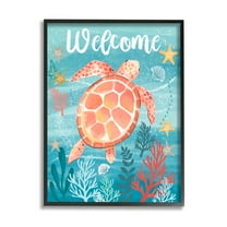 Stupell Industries Welcome Underwater Turtle Scene Animals & Insects Painting Black Framed Art Print Wall Art, 11 x 14