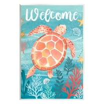 Stupell Industries Welcome Underwater Turtle Scene Animals & Insects Painting Unframed Art Print Wall Art, 10 x 15