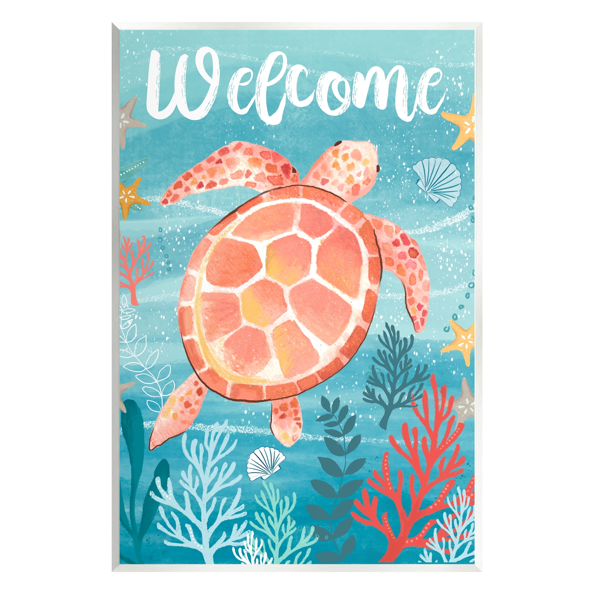 Stupell Industries Welcome Underwater Turtle Scene Animals & Insects Painting Unframed Art Print Wall Art, 13 x 19