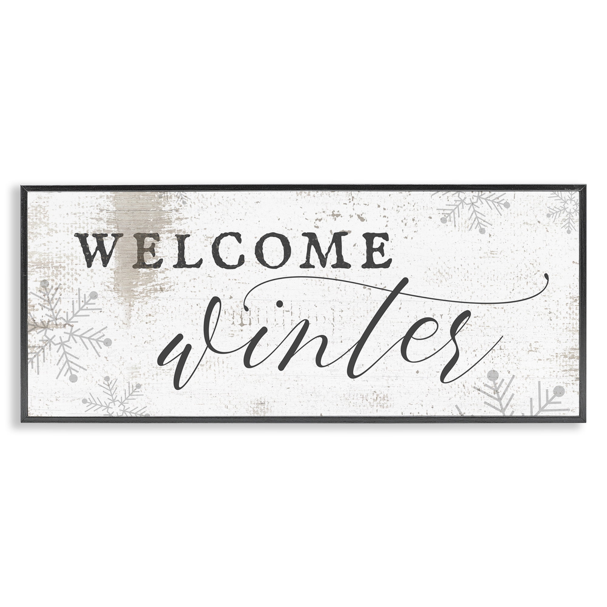 Stupell Industries Welcome Winter Snowflake Pattern Holiday Painting Black Framed Art Print Wall Art, 24 x 10