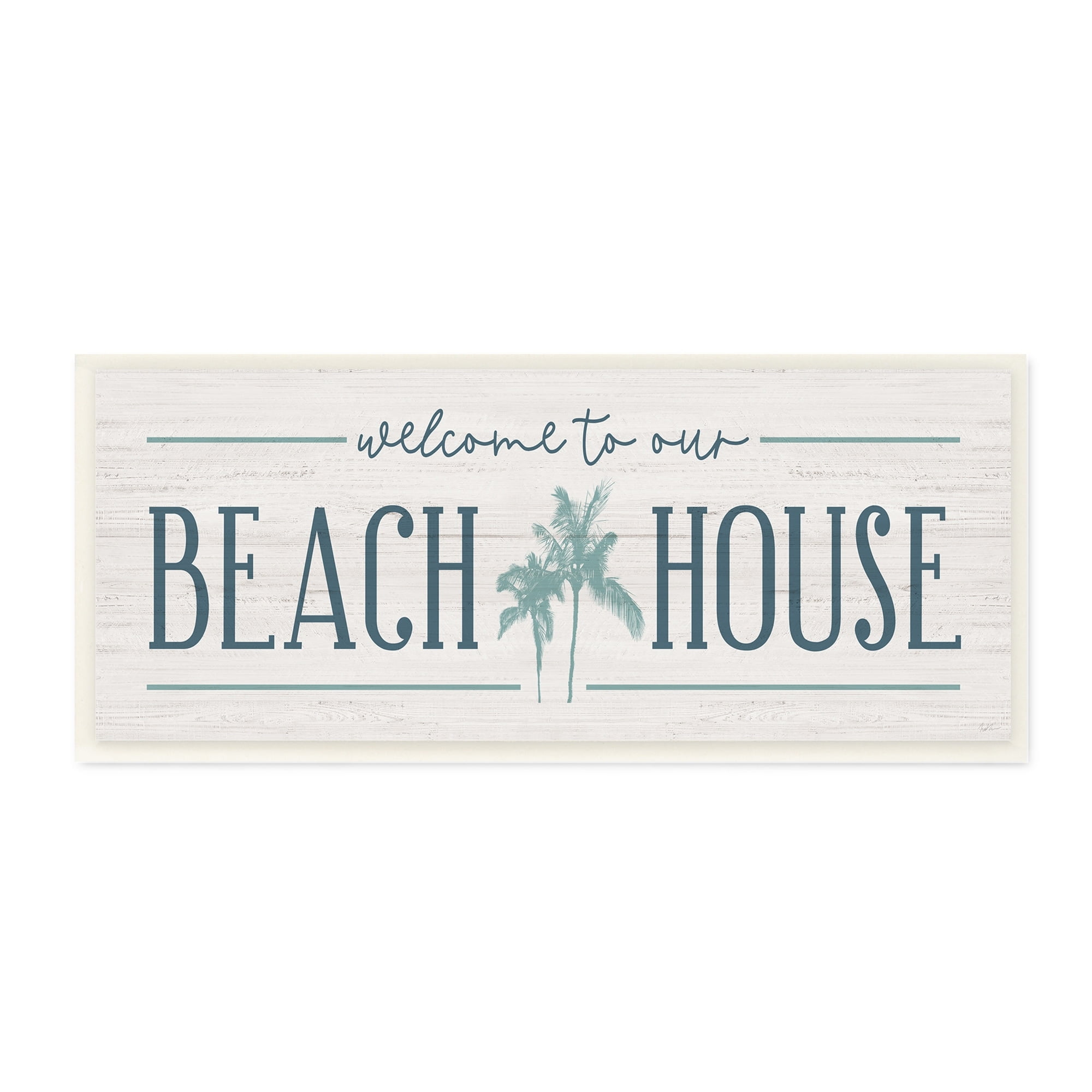 Stupell Industries Welcome to Beach House Sign Blue Palm Trees, 17 x 7,Design by Natalie Carpentieri