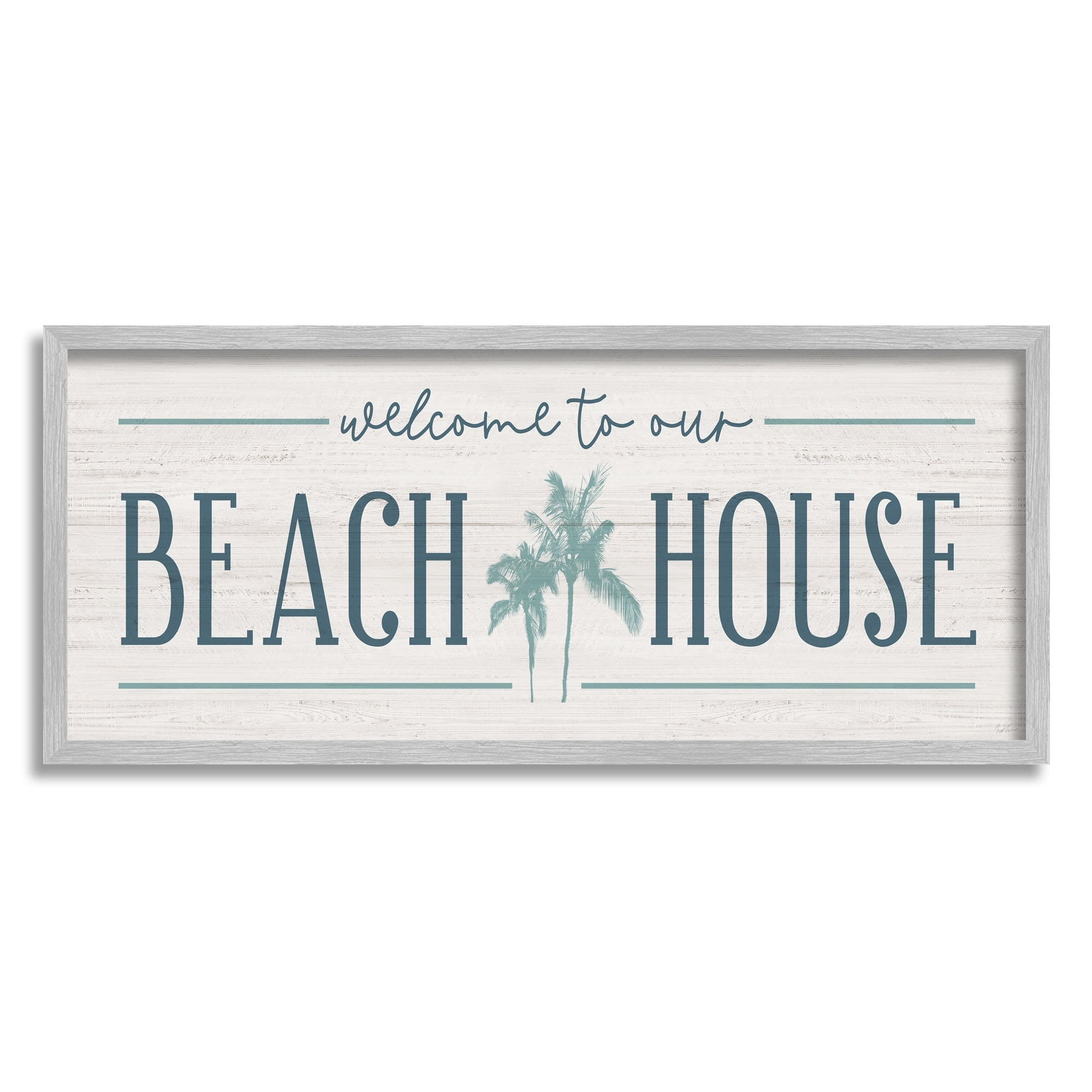 Stupell Industries Welcome to Beach House Sign Blue Palm Trees, 24 x 10,Design by Natalie Carpentieri